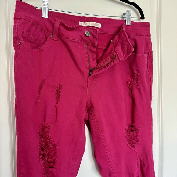 Elite Jeans Distressed Fuchsia Jeans Plus Size 16 Ripped Leg Cropped Capris - Picture 8 of 11